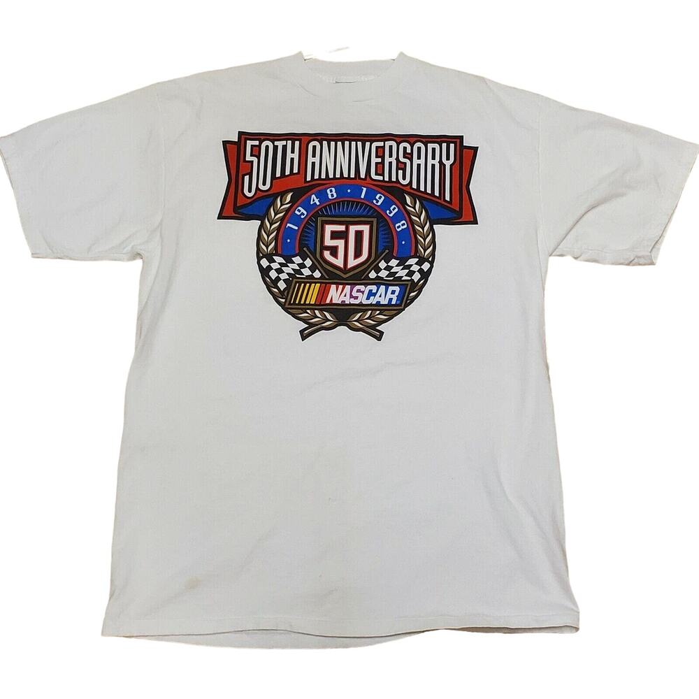 Vintage NASCAR 50th Anniversary 1998 T Shirt Mens XL Checkered Flag Sports